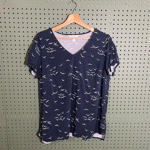 Market & Spruce Plus Size Blue Short Sleeve V-Neck Shirt 1X